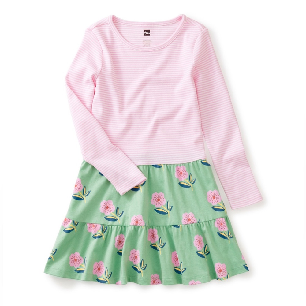 Tea Collection Tiered Skirted Twirl Dress Tossed Sakura Blossom Size 14